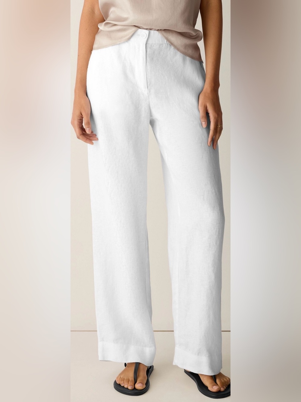 Eileen Fisher Heavy Linen Straight Leg Trouser White Women’s Small